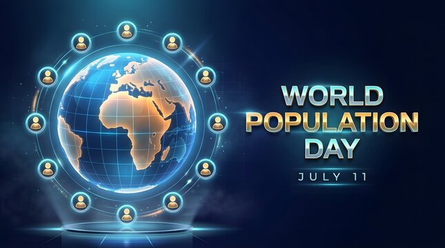Earth globe with surrounding profile icons digital illustration