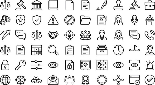 Set of law and legal line icons, vector illustration transparent background