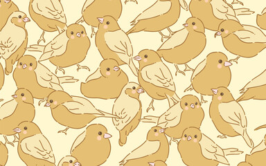 Fototapeta premium Seamless pattern of cute beige birds, illustrated background for children's products and decor.