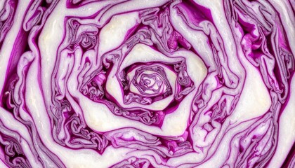 Obraz premium Macro Texture of Red Cabbage Cross Section with Purple Spiral Patterns
