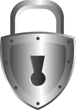 Metallic Security Shield Padlock with Keyhole and Industrial Rivet Frame Vector Illustration