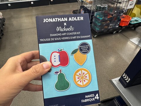 Mesa, Arizona - June 27, 2026: Jonathan Adler x Michaels diamond art coaster craft set sold at Michaels craft store