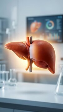 Human liver, anatomical organ representation, medical research for disease prevention, advanced scientific study, healthcare diagnostics, modern laboratory analysis, biological system medicine