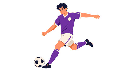 Obraz premium Soccer player kicking ball in flat vector illustration