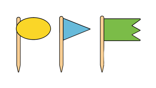 Cartoon toothpick flags with oval triangle and banner shapes