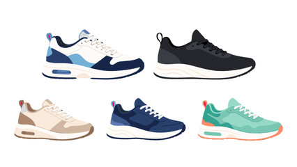 Set of modern sneaker shoes in flat vector illustration © icon_art
