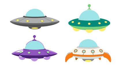 Cartoon flying saucer set with four colorful UFO spacecraft © icon_art