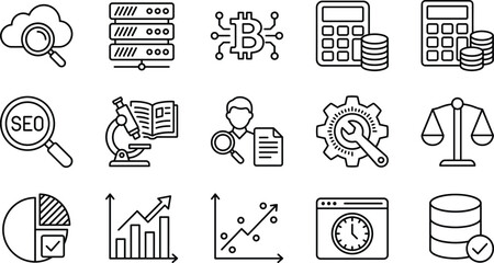 Carnival and amusement park outline icon set featuring circus tent, ferris wheel, masks, and food trucks. © MstShapla