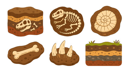 Cartoon fossil and soil layer geology icon set © icon_art