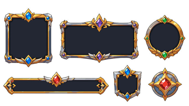 Fantasy game interface frames with gold and gem ornament