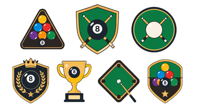 Set of billiards tournament badges and pool sport emblems