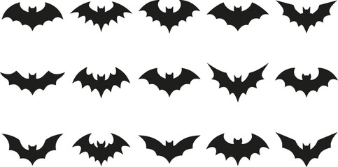Fototapeta premium Spooky halloween bats collection black silhouette winged creatures for october 31st decorations and party supplies