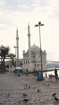Male Traveler Exploring Ortakoy Mosque by the Bosphorus