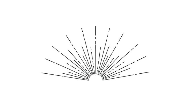 Linear sunburst radiating rays in half circle shape isolated on white background is ideal for retro logos, labels, and badge designs.