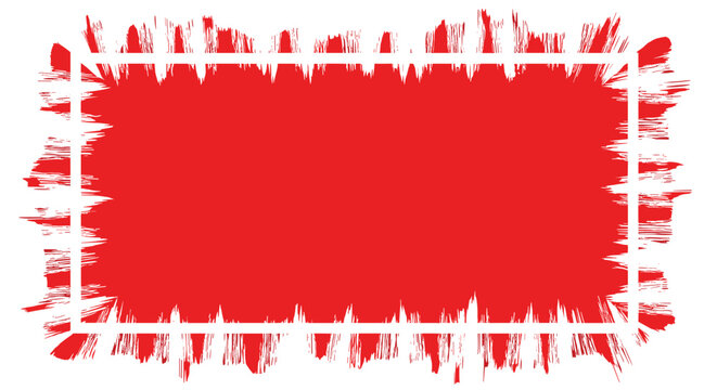 Bright red grunge artistic background with a white rectangular border frame features a realistic paint brush stroke texture.