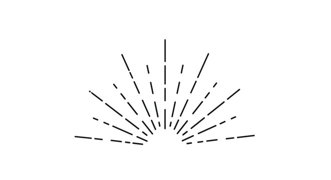 Simple sunburst ray pattern with dashed and solid lines forming a half circle sun rising icon on white background.