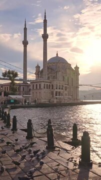 Ortakoy Mosque and Bosphorus Waterfront in Istanbul Turkey