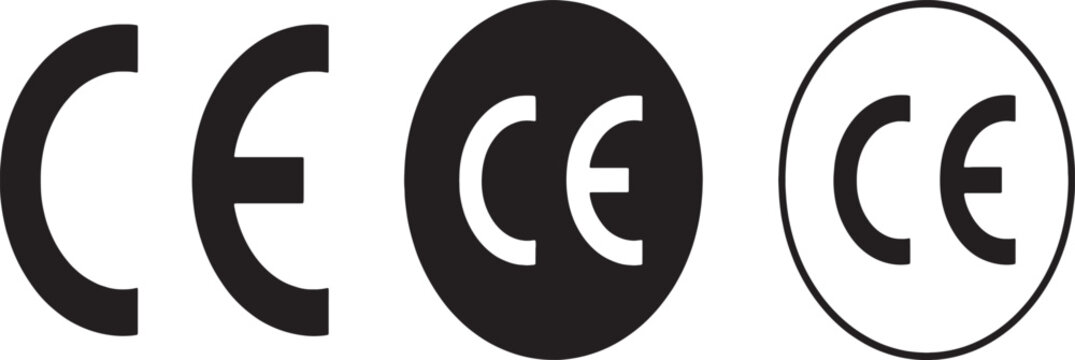 Ce mark certification logo icons set for product safety standards on transparent background vector. Vector illustration