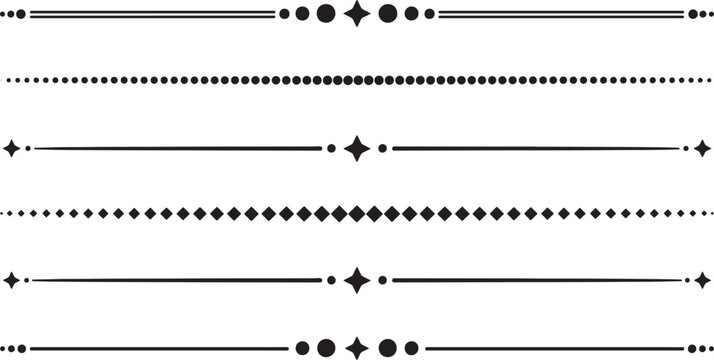 Decorative text dividers set featuring line flourishes and geometric separators on transparent base. Vector illustration