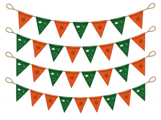 Obraz premium Decorative bunting strings with apple and star patterns isolated on a transparent background