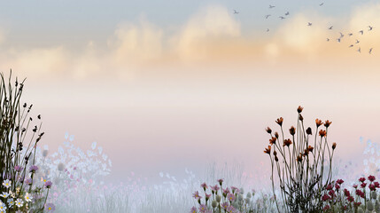 Fototapeta premium Wildflowers in Misty Dawn Light