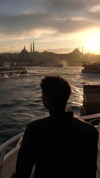 Traveler Enjoying Scenic Sunset Cruise on the Bosphorus