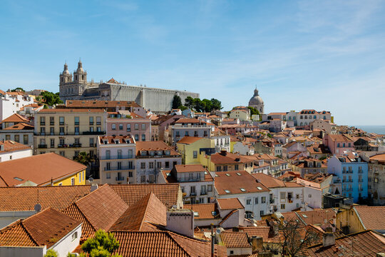 Lisbon cityscape showing colorful architecture and the monastery of sao vicente de fora