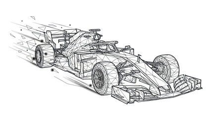 Obraz premium A speeding racing car zooms on a track with wheels and motion lines.
