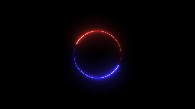 Glowing neon circle loading animation in retro style on black background for classic digital interface and system status in 4k video.