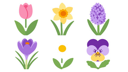 Obraz premium Set of spring flower icons in flat vector style