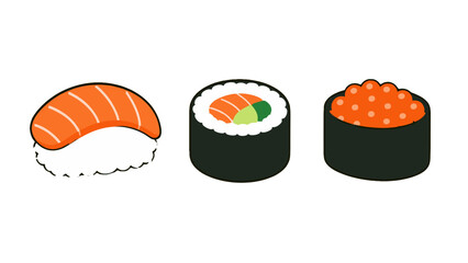 Sushi icon set with nigiri roll and roe gunkan © Andrei