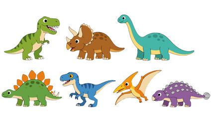 Cute cartoon dinosaur icons set with six prehistoric animals © Andrei