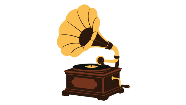 Vintage gramophone with large horn flat vector illustration