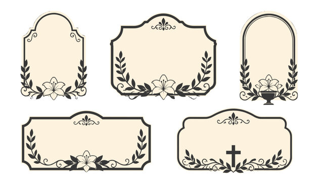 Vintage mourning border frames with floral ornaments set