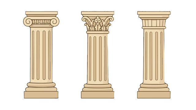 Set of classic stone columns with decorative capitals