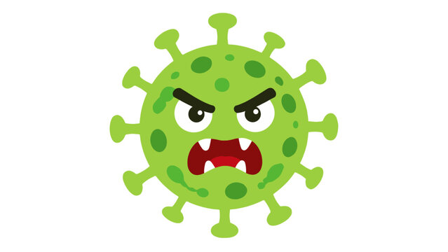 Angry cartoon virus character isolated on white background