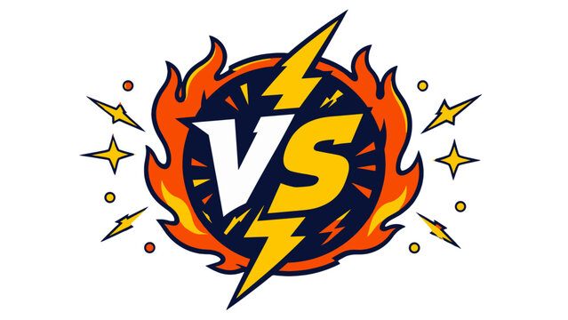 Versus badge icon with flames, lightning and sparks
