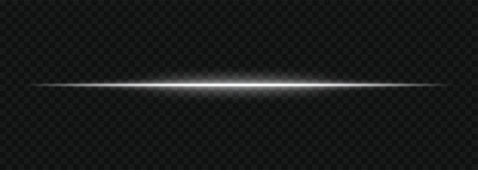 Shining white neon light beam with horizontal rays and sparkle. Glow light line flare isolated on transparent © Avijit Artworks