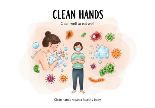 Clean hands hygiene poster for children