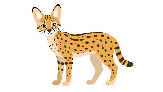 Cute spotted serval cartoon character isolated on white