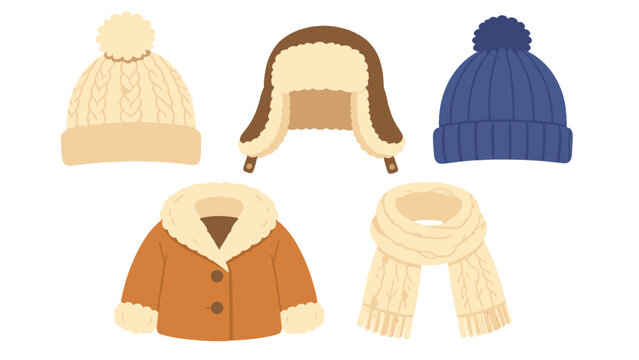 Winter clothing set with knitted hats scarf and fur jacket
