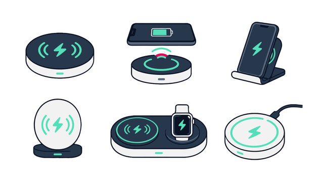 Wireless charging pad and stand set with smartphone icons