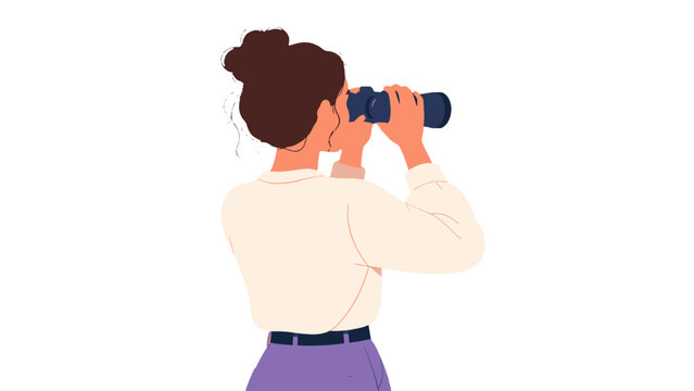 Rear view of woman looking through binoculars vector illustration