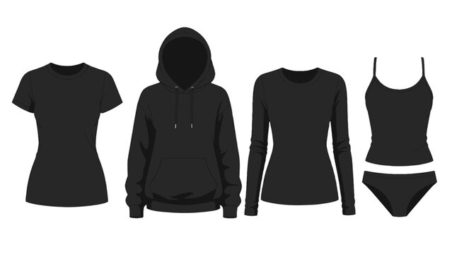 Black women's clothing set with hoodie shirts and underwear