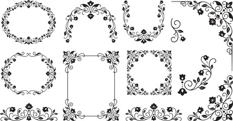 Decorative floral frame border collection with elegant vintage style ornaments on transparent base. Vector illustration © MstSima