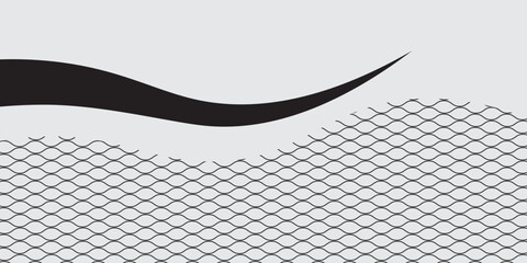 Abstract minimalist background with black wavy swoosh line and fish scale pattern on light gray backdrop. © Hery