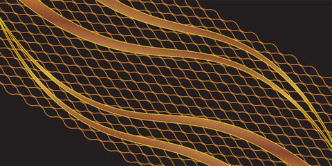 Abstract dark background with elegant gold wavy lines and golden fish scale pattern texture. © Hery