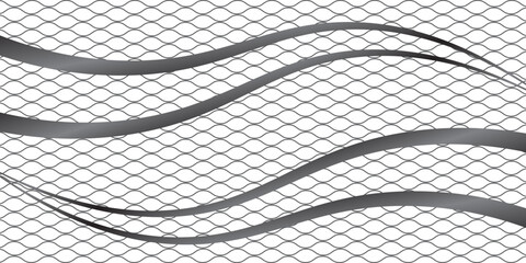Abstract monochrome background with grey wavy lines and fish scale pattern texture on white backdrop. © Hery