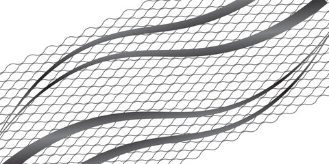 Abstract monochrome background with grey wavy lines and fish scale pattern texture on white backdrop. © Hery