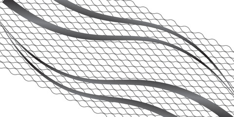 Abstract monochrome background with grey wavy lines and fish scale pattern texture on white backdrop. © Hery